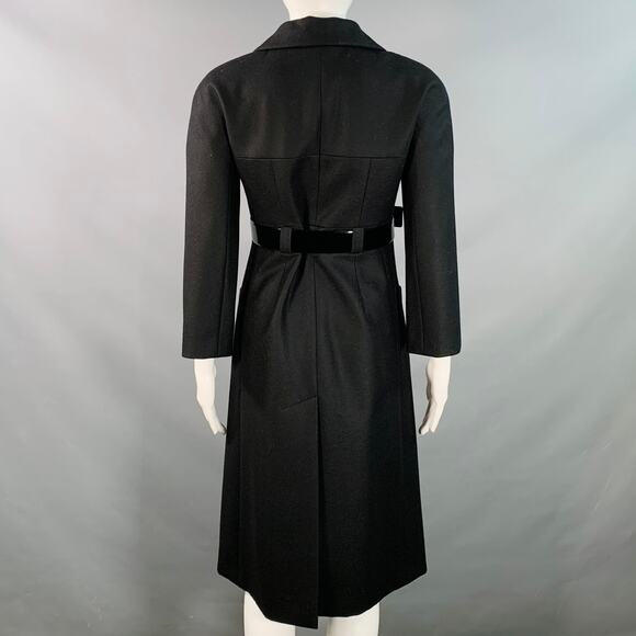 CHANEL Vintage AW07 Size 4 Black Wool Patent Leather 3/4 Sleeves Belted Coat - Picture 6 of 10